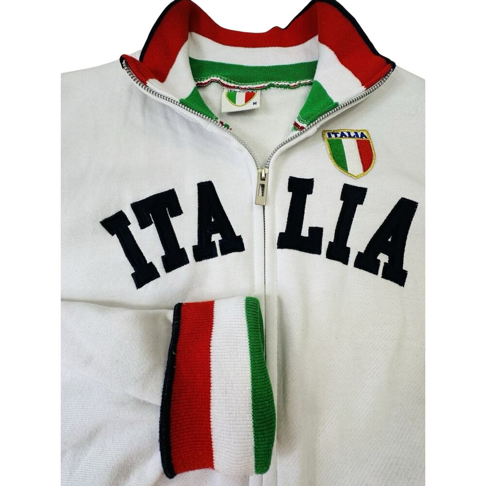 Vintage Italia Full Zip Sweatshirt White Size M Red Green White Collar & Cuffs